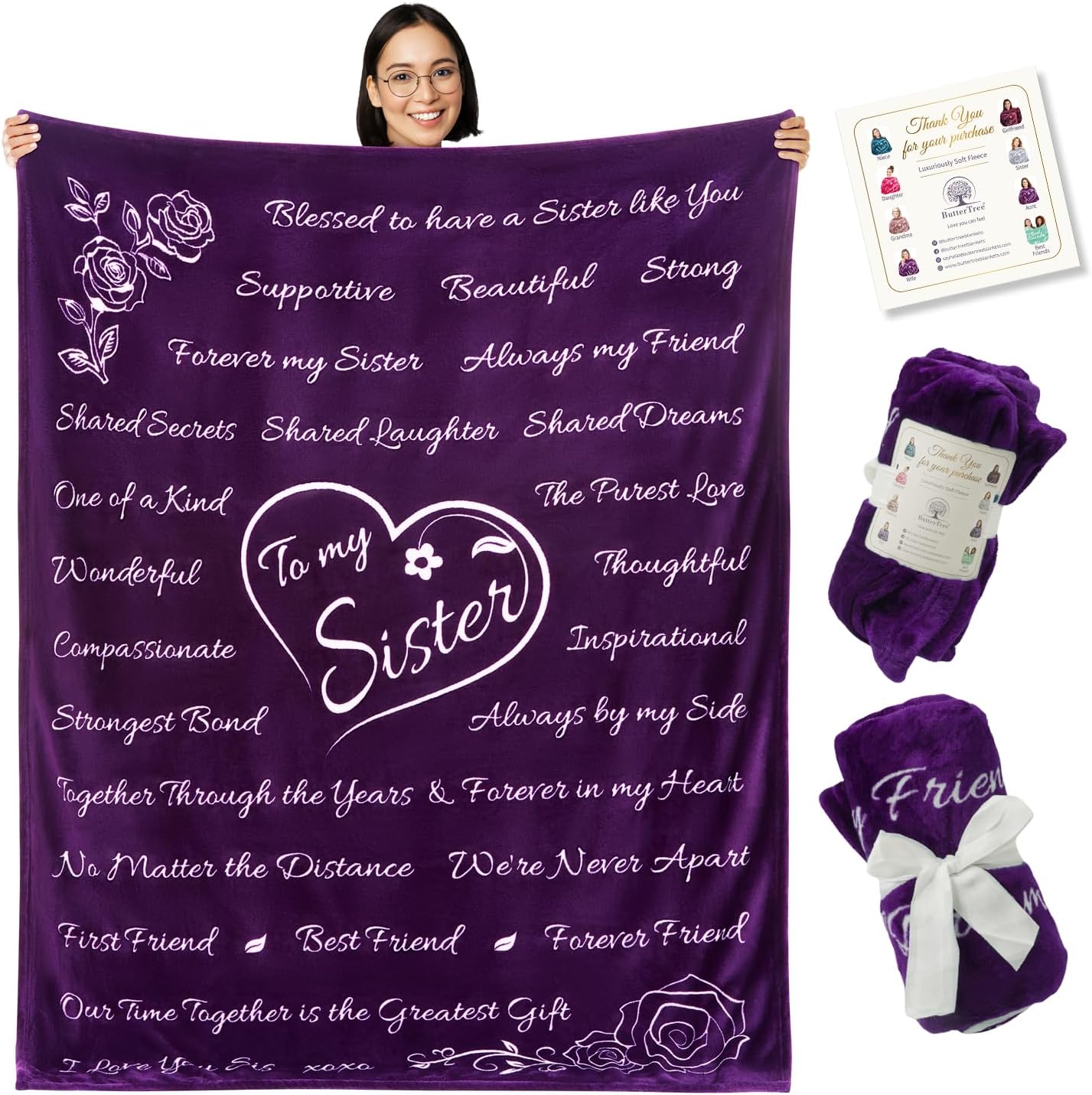 To My Sister Gift Blanket (Purple) by ButterTree® ButterTree