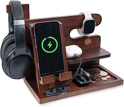 ButterTree Nightstand Organizer Wood Docking Station for Men