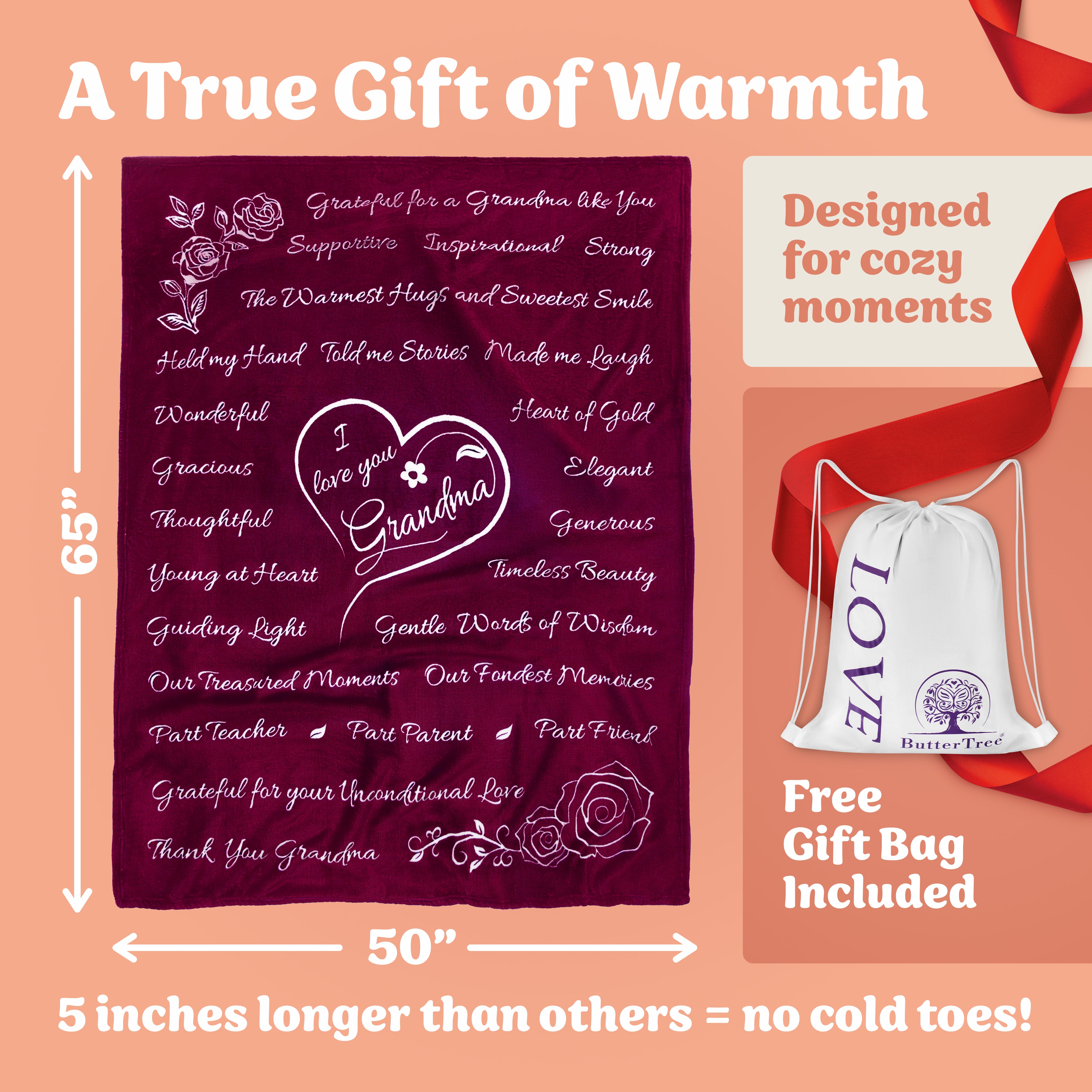 Grandma Gift Blanket (Merlot Red)