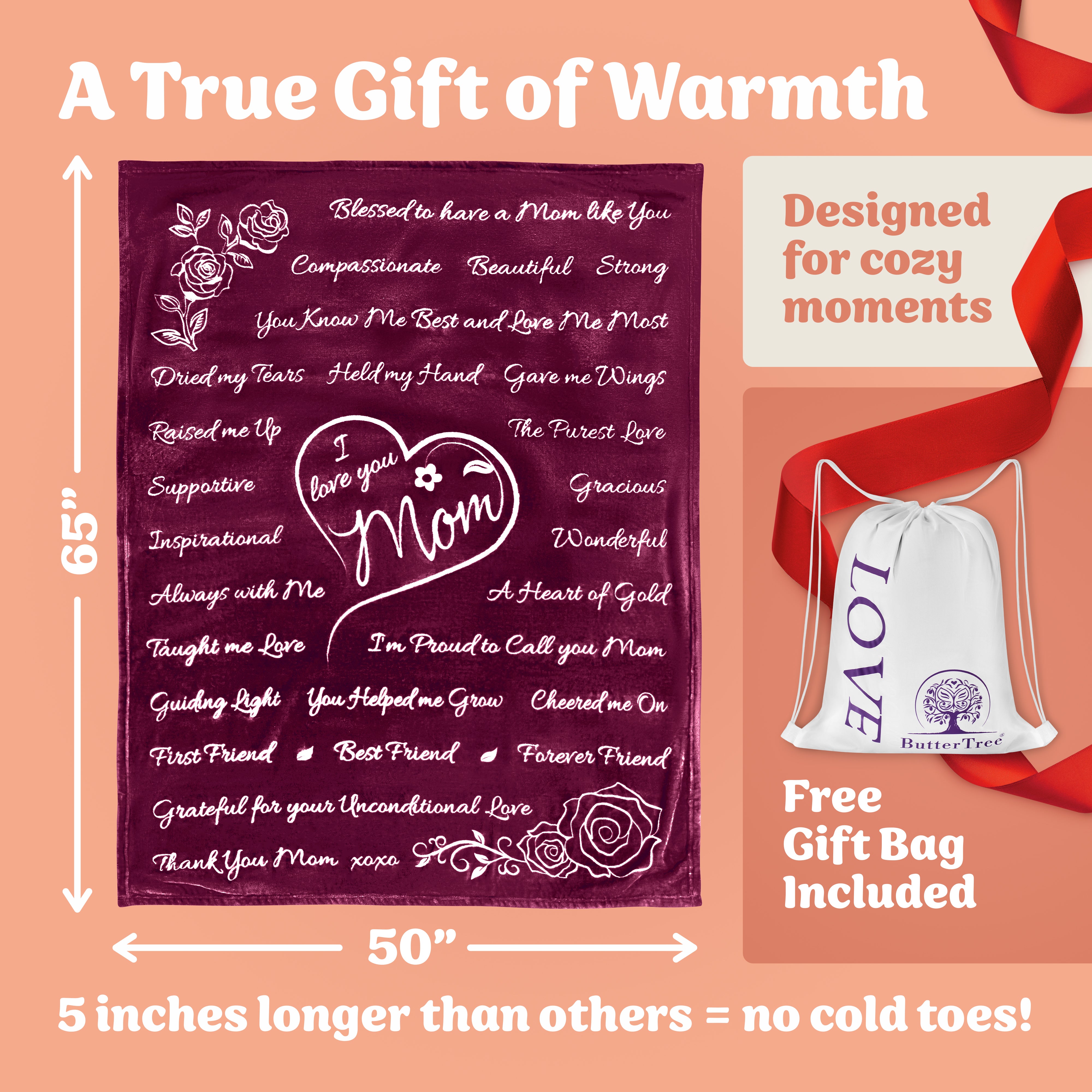 Mom Gift Blanket (Merlot Red)